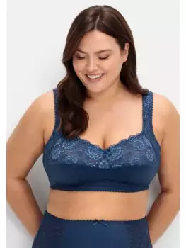 Бюстгальтер Sheego без косточек "больших размеров", из слегка блестящего материала, с кружевом, цвет Saphir