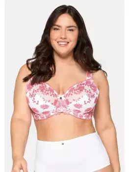 Бюстгальтер Sheego на косточках "Большие размеры" с кружевной вышивкой и сетчатыми вставками, белый