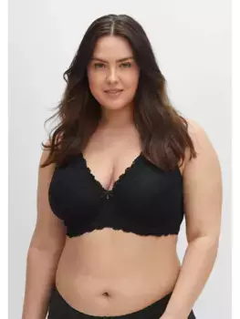 Бюстгальтер Sheego на косточках "Большие размеры" с изящным кружевом и боковой поддержкой, черный