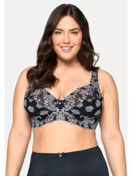 Бюстгальтер Sheego на косточках "Большие размеры" с кружевной вышивкой и сетчатыми вставками, черный