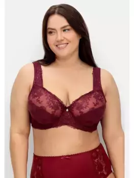 Бюстгальтер Sheego на косточках "Большие размеры" с кружевной вышивкой и сетчатыми вставками, красный