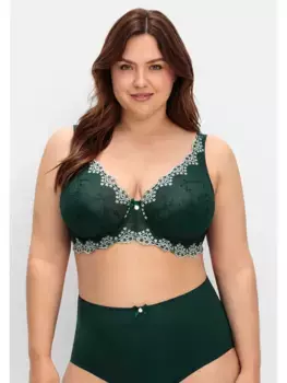 Бюстгальтер Sheego на косточках "Большие размеры" с кружевом и подкладкой под чашечками, зеленый