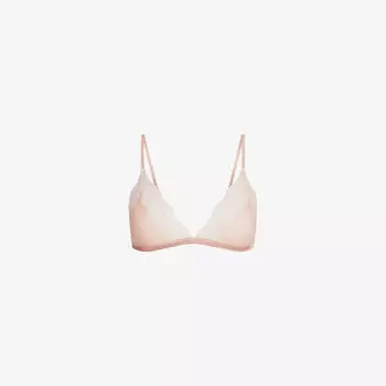 Бюстгальтер Skims треугольный с кружевной отделкой полупрозрачный хлопковый, бежевый