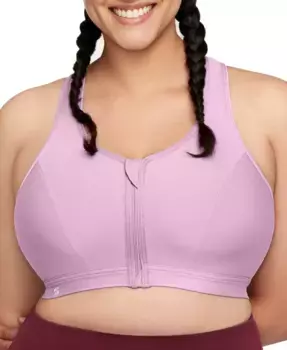 Бюстгальтер спортивный без косточек на молнии спереди Plus Size Full Figure 9266 Glamorise, фиолетовый
