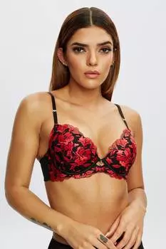 Бюстгальтер the Hero с глубоким вырезом и цветочным принтом Ann Summers, черный