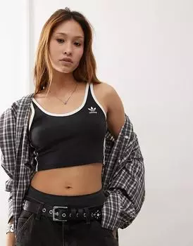Бюстгальтер-топ Adicolor с тремя полосками черного цвета adidas Originals