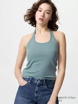 Бюстгальтер-Топ с открытой спиной и бретелью через шею Uniqlo, зеленый