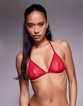 Бюстгальтер-треугольные чашечки из сетки и кружева ASOS DESIGN Lara со спинкой-борцовкой красного цвета