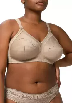 Бюстгальтер Triumph без косточек "Doreen + Cotton 01 N", чашка B-E, чашки без уплотнений, вышивка петельки, бежевый