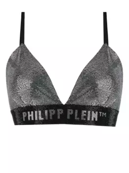 Бюстгальтер, украшенный стразами Philipp Plein, серебяный