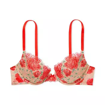Бюстгальтер Victoria's Secret Dream Angels Floral Embroidery Push-Up, красный/мультиколор