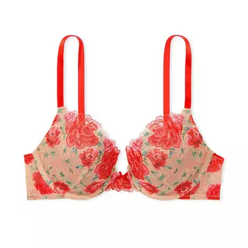 Бюстгальтер Victoria's Secret Dream Angels Lightly Lined Floral Embroidery Demi, красный/мультиколор