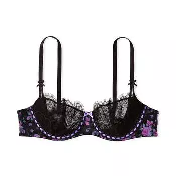 Бюстгальтер Victoria's Secret Dream Angels Wicked Unlined Ribbon Slot Lace Balconette, черный/фиолетовый/розовый