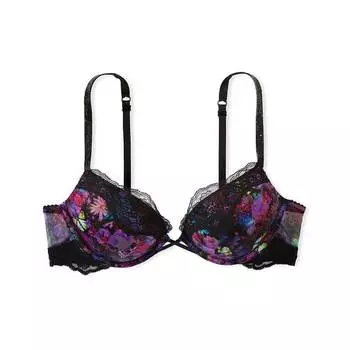 Бюстгальтер Victoria's Secret Very Sexy Bombshell Add-2-Cups Lace Shine Strap, черный/фиолетовый