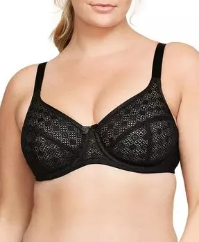 Бюстгальтер Wonderwire Lace Comfort Bra больших размеров для полной фигуры 9855 Glamorise, черный