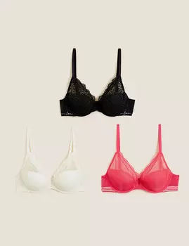 Бюстгальтеры с глубоким вырезом на косточке, 3 шт., A-E Marks & Spencer