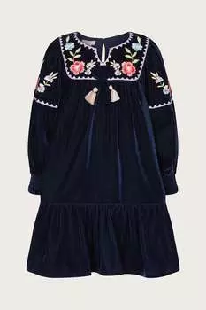 Бутиковое бархатное платье в стиле бохо Monsoon, синий