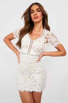 Бутиковое облегающее платье из кружевного кружева Boohoo, слоновая кость
