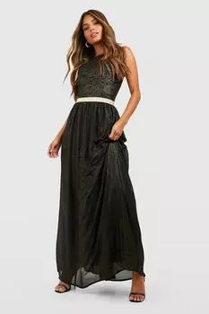 Бутиковое платье макси из кружева и металлика Boohoo, черный