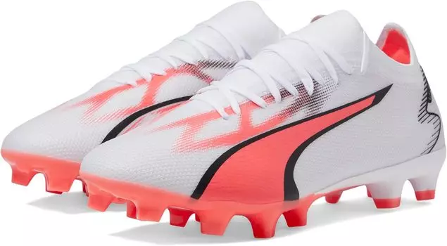 Бутсы Ultra Match Firm Ground/Artificial Ground PUMA, цвет PUMA White/PUMA Black/Fire Orchid