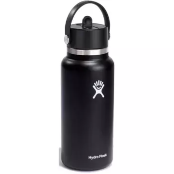 Бутылка для питья Hydro Flask «ШИРОКАЯ FLEX STRAW CAP на 32 унции», (1 шт.), двойная изоляция TempShield, 946 мл, черный