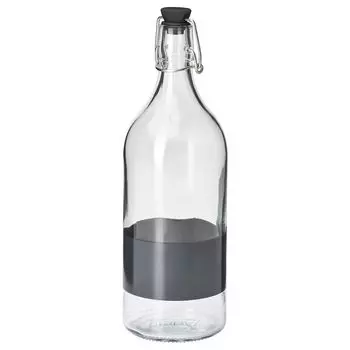 Бутылка с крышкой, прозрачное стекло/черный, 1 л, KORKEN IKEA