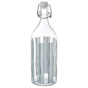 Бутылка с принтом и пробкой 1 литр Ikea Korken, синий/зеленый