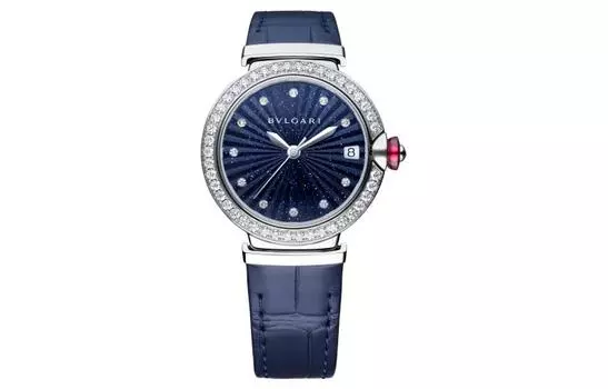 BVLGARI Наручные часы LVCEA Collection с автоматическим механизмом, ремешком из крокодиловой кожи, 33 мм, синим циферблатом, женские