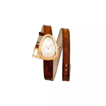 BVLGARI Наручные часы серии Serpenti с кварцевым механизмом и ремешком из кожи водяной змеи, 32 мм, белый циферблат, женские