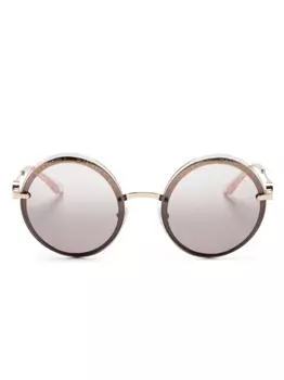 Bvlgari солнцезащитные очки в круглой оправе с логотипом, розовый