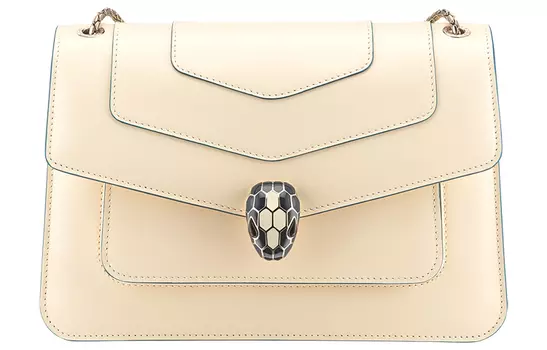 BVLGARI Сумка через плечо Serpenti Forever из телячьей кожи, средняя, женская, бежевого цвета