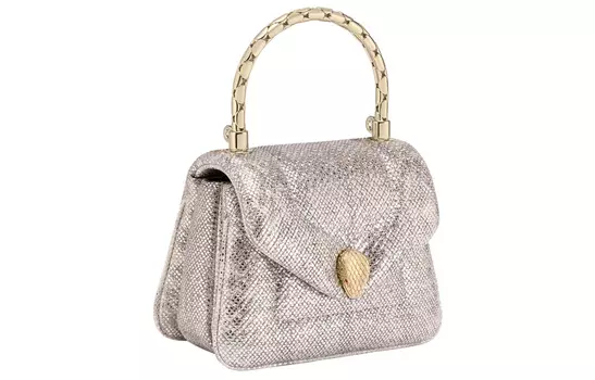 BVLGARI Сумка Serpenti Reverse Leather через плечо, сумка через плечо, очень маленькая женская серо-белая