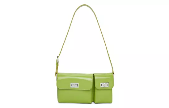 By Far Сумка-портфель Billy из блестящей коровьей кожи, сумка-багет, женская сумка-мессенджер, цвет авокадо, зеленый