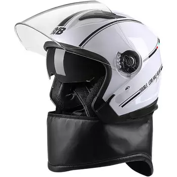 BYB всесезонный противотуманный мотоциклетный шлем с двумя линзами, шарф на шею BY-730 белый [линейная версия]