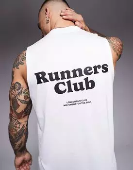 Быстросохнущая майка Run Club большого размера с принтом на спине белого цвета ASOS 4505
