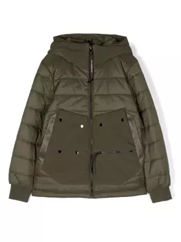 C.P. Company Kids branded zip-puller padded-design jacket, зеленый