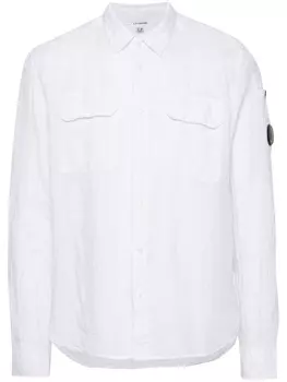 C.P. Company льняные шорты с декором Lens, белый