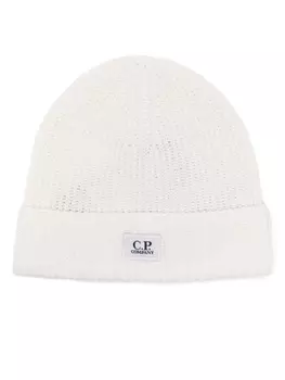 C.P. Company шапка бини с нашивкой-логотипом, белый