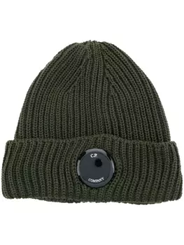 C.P. Company шапка бини в рубчик с декором Lens, зеленый