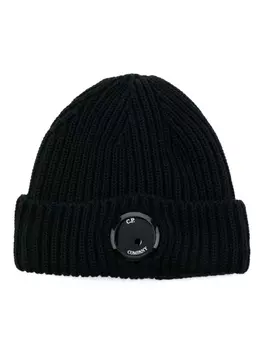 C.P. Company шапка бини в рубчик с декором Lens, синий