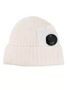 C.P. Company шерстяная шапка бини с декором Lens, белый