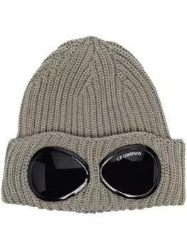 C.P. Company шерстяная шапка бини с декором Goggles, зеленый