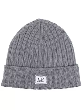 C.P. Company шерстяная шапка бини в рубчик с нашивкой-логотипом, серый