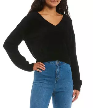 C&V Челси и фиолетовый свитер с v-образным вырезом и ресницами C&V Chelsea & Violet, черный