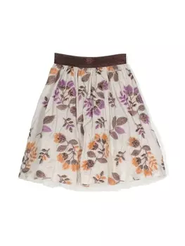 Caffe' D'Orzo юбка с цветочной вышивкой и складками, нейтральный цвет