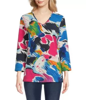 Calessa Трикотажная туника с v-образным вырезом и рукавами 3/4 с принтом, мультиколор