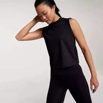 Calia Женская майка с открытой сеткой и воротником-стойкой, черный