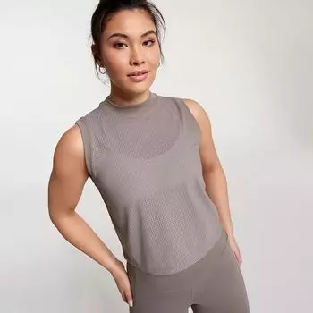 Calia Женская майка с открытой сеткой и воротником-стойкой, темно-серый