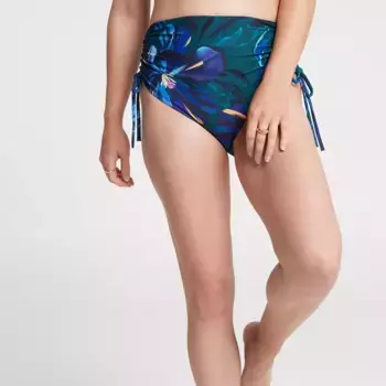 CALIA Женские плавки для плавания с завышенной талией, сборками и завязками по бокам, цвет Floral Cool