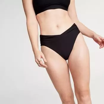 Calia Женские плавки для плавания со средней посадкой и V-образным вырезом спереди, черный